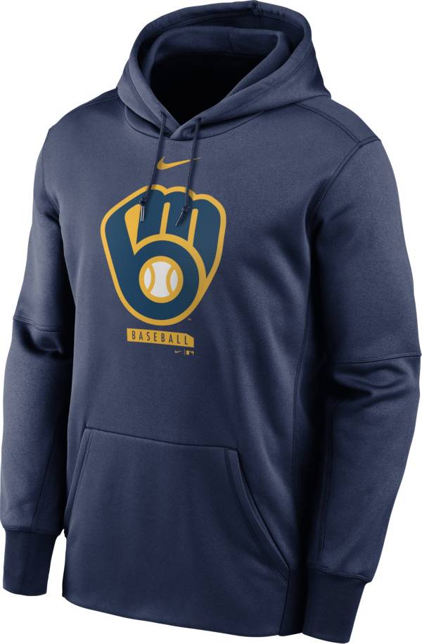 Nike Men's Milwaukee Brewers Navy Therma Logo Pullover Hoodie