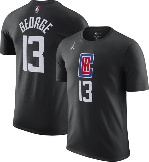 Jordan Men's Los Angeles Clippers Paul George #13 Statement Black T-Shirt