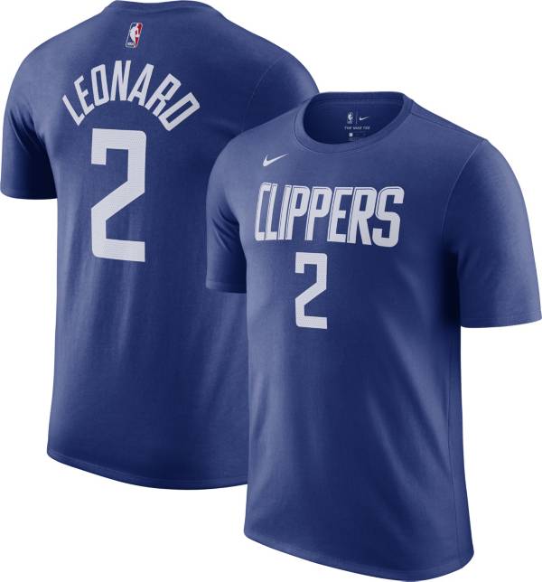 Nike Men's Los Angeles Clippers Kawhi Leonard #2 Blue Cotton T-Shirt