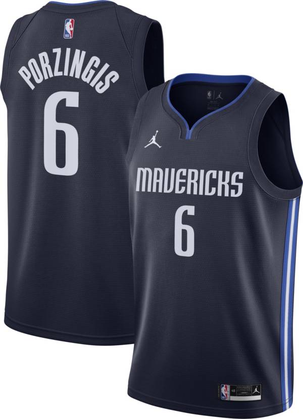 Jordan Men's Dallas Mavericks Kristaps Porzingis #6 Navy 2020-21 Dri-FIT Statement Swingman Jersey