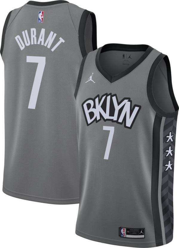 Jordan Men's Brooklyn Nets Kevin Durant #7 Grey 2020-21 Dri-FIT Statement Swingman Jersey