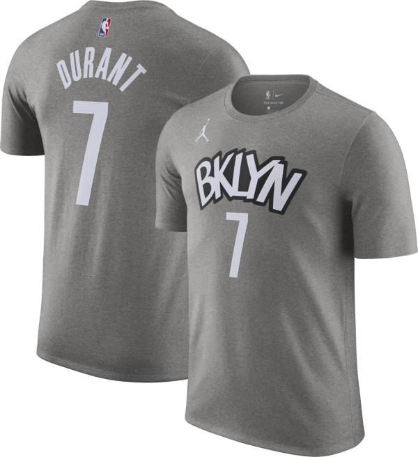 Jordan Men's Brooklyn Nets Kevin Durant #7 Grey Statement T-Shirt