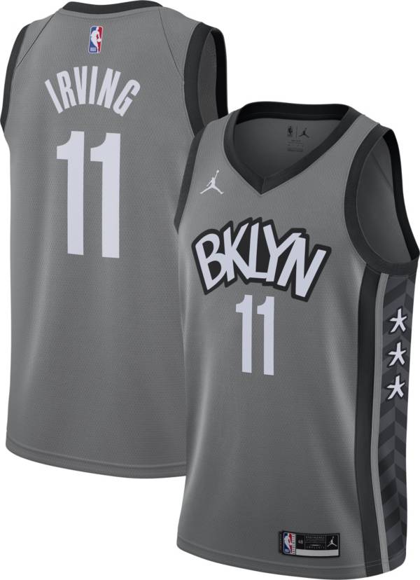 Jordan Men's Brooklyn Nets Kyrie Irving #11 Grey 2020-21 Dri-FIT Statement Swingman Jersey
