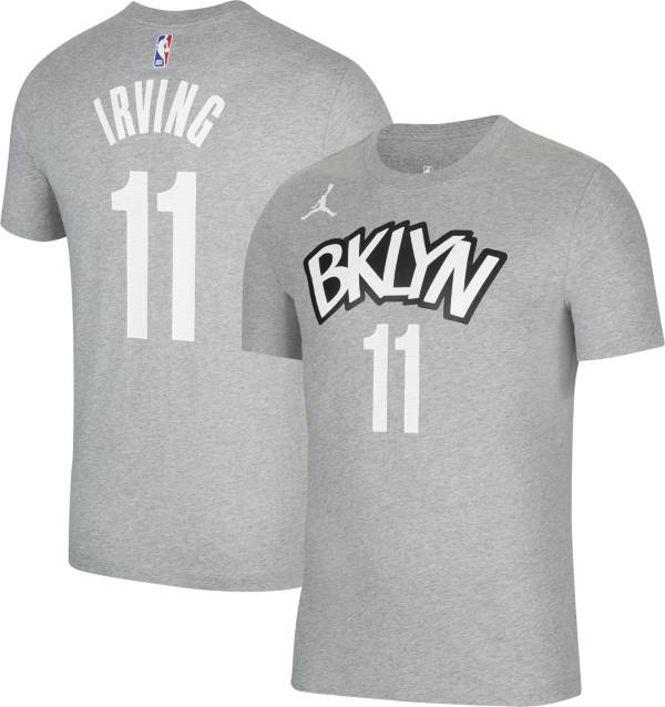 Jordan Men's Brooklyn Nets Kyrie Irving #11 Grey Statement T-Shirt