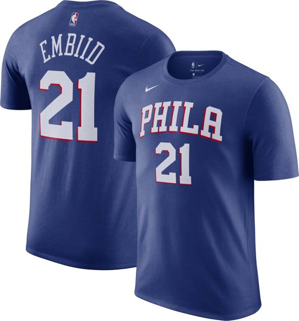 Nike Men's Philadelphia 76ers Joel Embiid #21 Blue Cotton T-Shirt