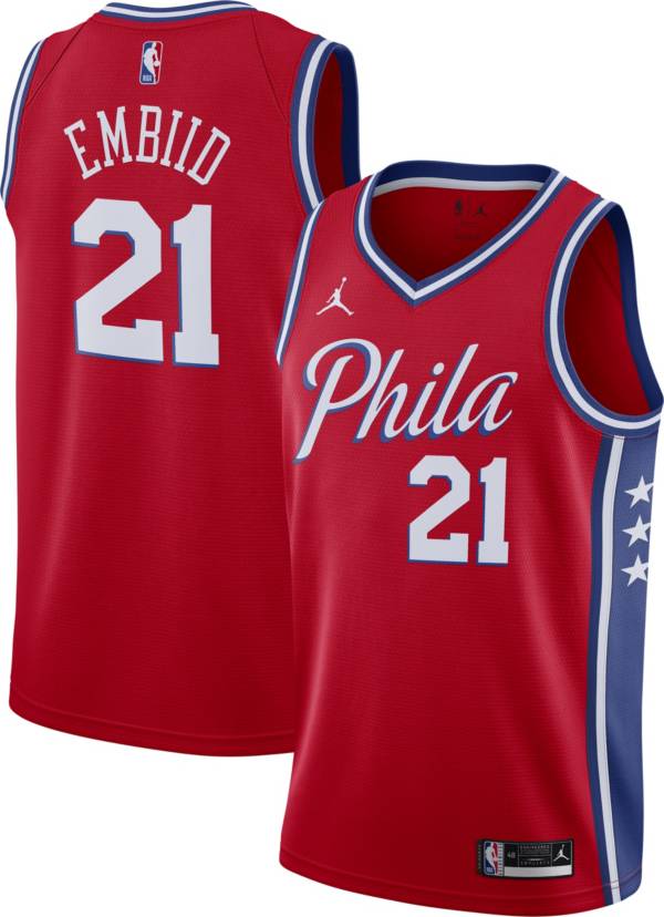 Jordan Men's Philadelphia 76ers Joel Embiid #21 Dri-FIT Red Swingman Jersey