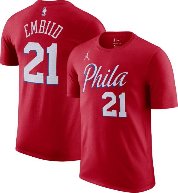 Jordan Men's Philadelphia 76ers Joel Embiid #21 Red Statement T-Shirt