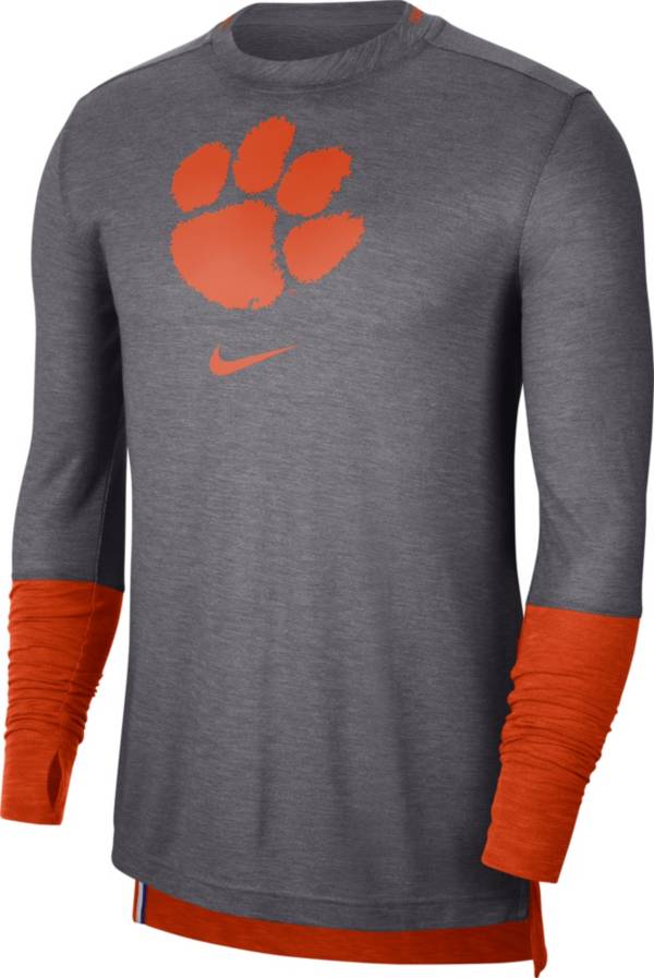 Nike Men's Clemson Tigers Grey Football Sideline Player Breathe Long Sleeve T-Shirt