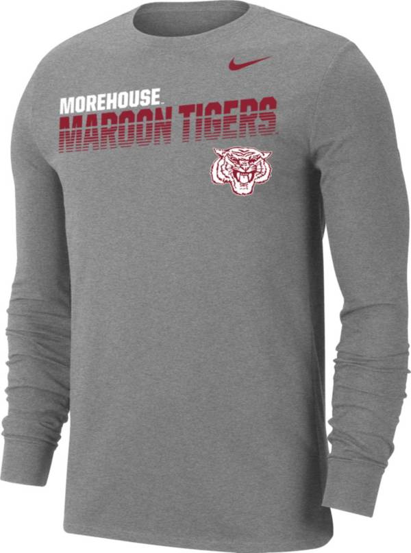 Nike Men's Morehouse College Maroon Tigers Grey Dri-FIT Cotton Long Sleeve T-Shirt