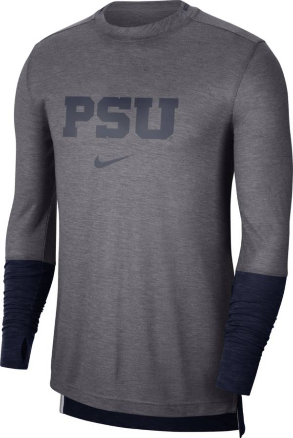 Nike Men's Penn State Nittany Lions Grey Football Sideline Player Breathe Long Sleeve T-Shirt