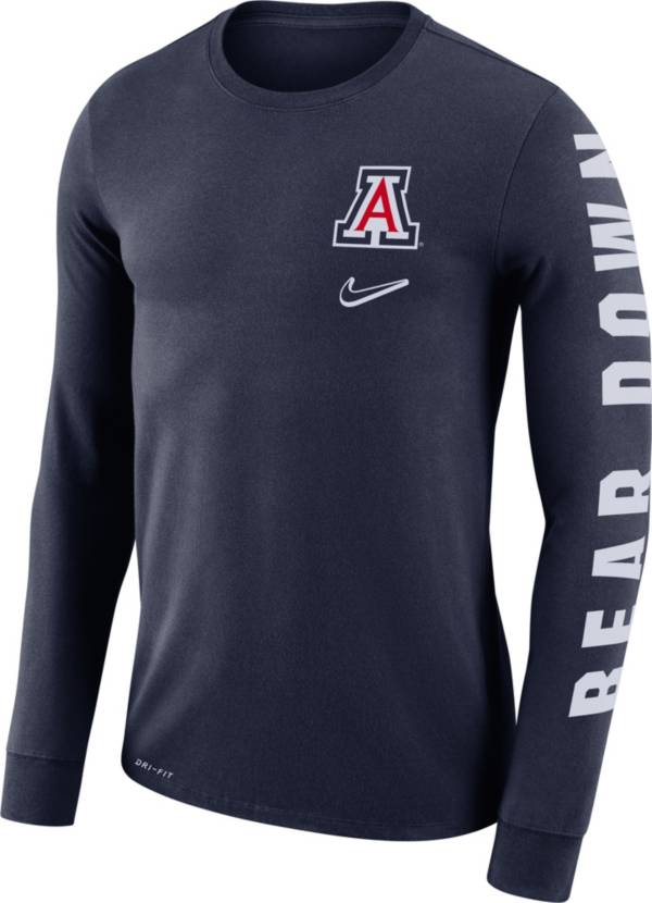 Nike Men's Arizona Wildcata Navy ‘Bear Down' Mantra Long Sleeve T-Shirt