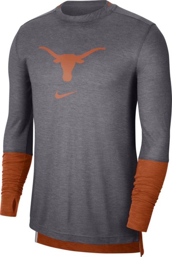 Nike Men's Texas Longhorns Grey Football Sideline Player Breathe Long Sleeve T-Shirt