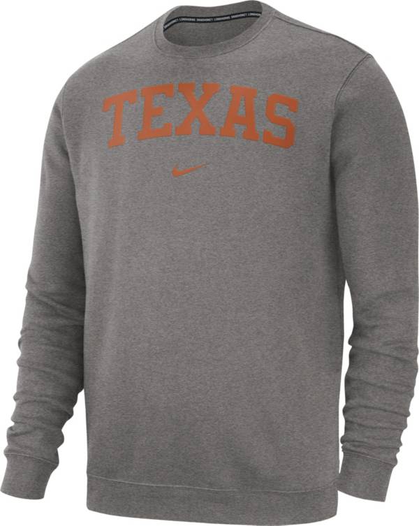 Nike Men's Texas Longhorns Grey Club Fleece Crew Neck Sweatshirt