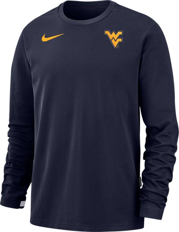 Nike Men's West Virginia Mountaineers Blue Dri-FIT Coaches Pullover Long Sleeve Football T-Shirt