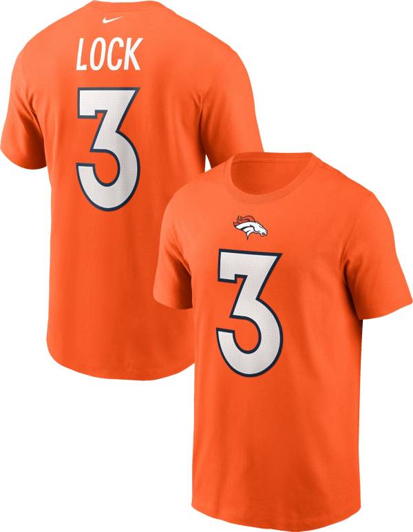 Nike Men's Denver Broncos Drew Lock #3 Brilliant Orange T-Shirt