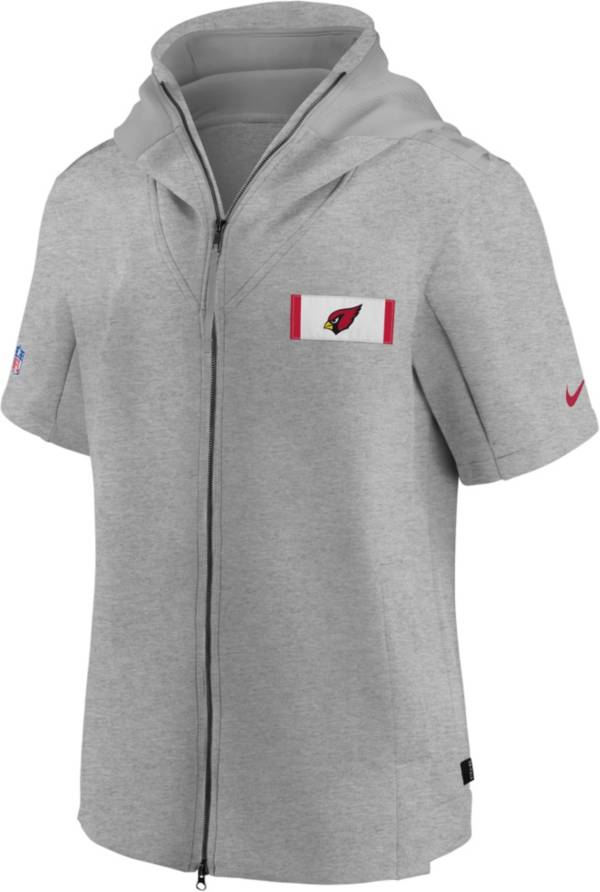 Nike Men's Arizona Cardinals Grey Sideline Showout Short Sleeve Full-Zip Hoodie