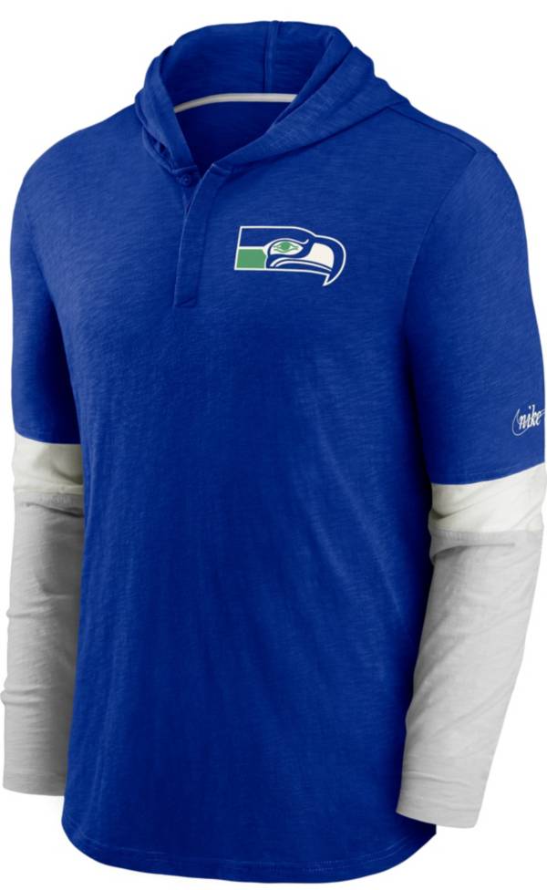 Nike Men's Seattle Seahawks Blue Hooded Long Sleeve Henley T-Shirt