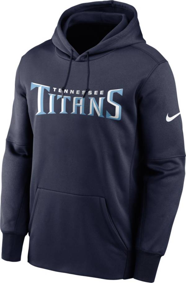 Nike Men's Tennessee Titans Sideline Therma-FIT Wordmark College Navy Pullover Hoodie