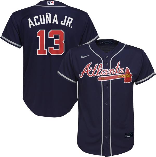 Nike Youth Replica Atlanta Braves Ronald Acuna Jr. #13 Cool Base Navy Jersey