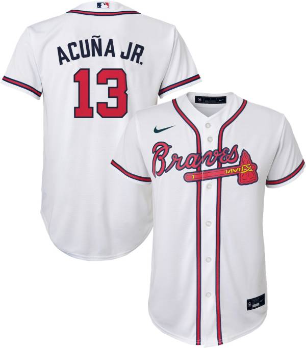 Nike Youth Replica Atlanta Braves Ronald Acuna Jr. #13 Cool Base White Jersey