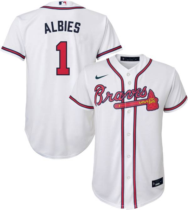 Nike Youth Replica Atlanta Braves Ozzie Albies #1 Cool Base White Jersey