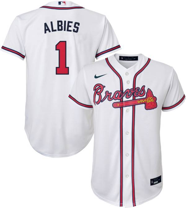 Nike Youth Replica Atlanta Braves Ozzie Albies #1 Cool Base White Jersey product image