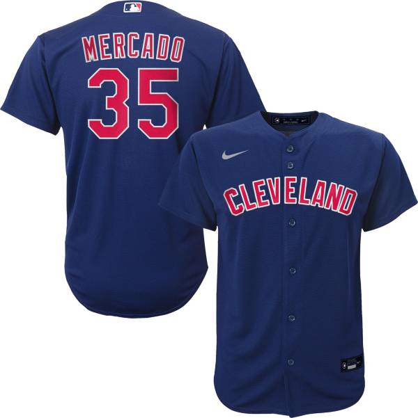 Nike Youth Replica Cleveland Indians Oscar Mercado #35 Cool Base Navy Jersey