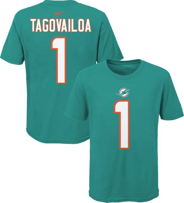 NFL Team Apparel Youth Miami Dolphins Tua Tagovailoa #85 Aqua Player T-Shirt