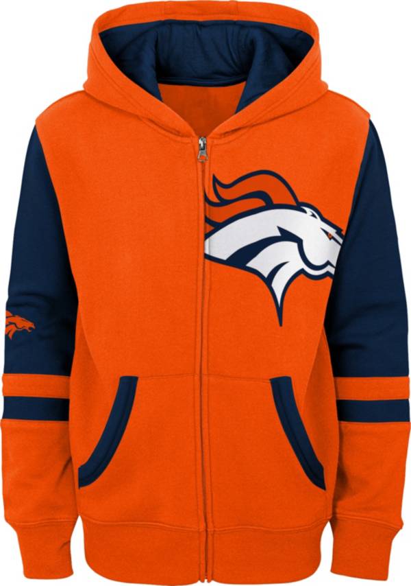 NFL Team Apparel Youth Denver Broncos Color Block Full-Zip Hoodie