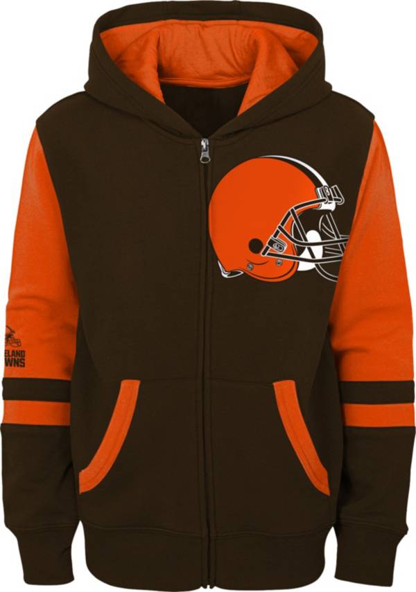 NFL Team Apparel Youth Cleveland Browns Color Block Full-Zip Hoodie