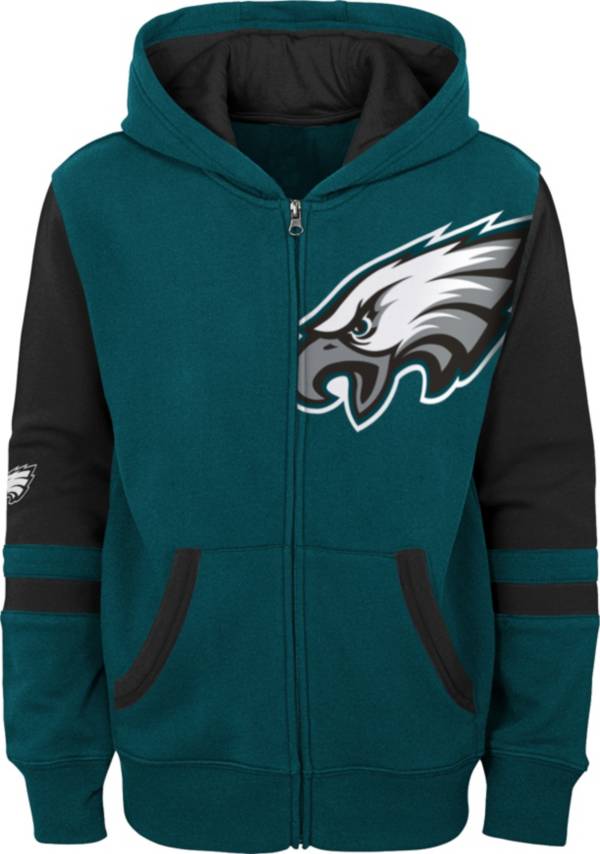 NFL Team Apparel Youth Philadelphia Eagles Color Block Full-Zip Hoodie