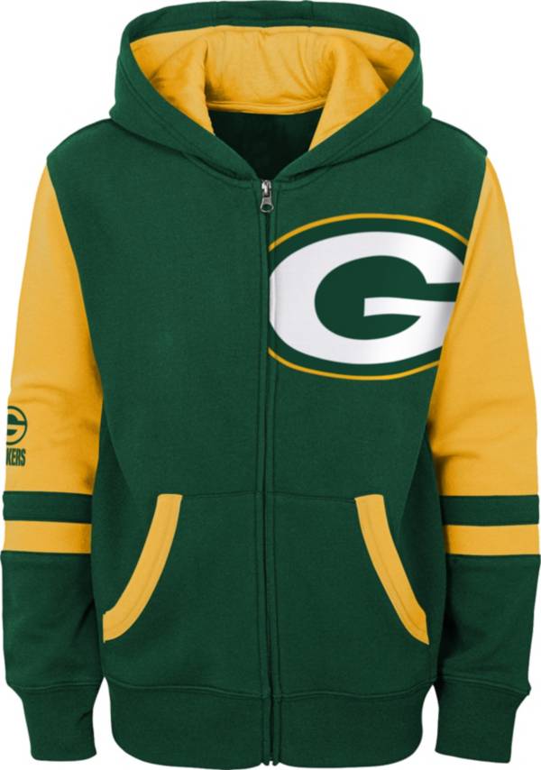 NFL Team Apparel Youth Green Bay Packers Color Block Full-Zip Hoodie