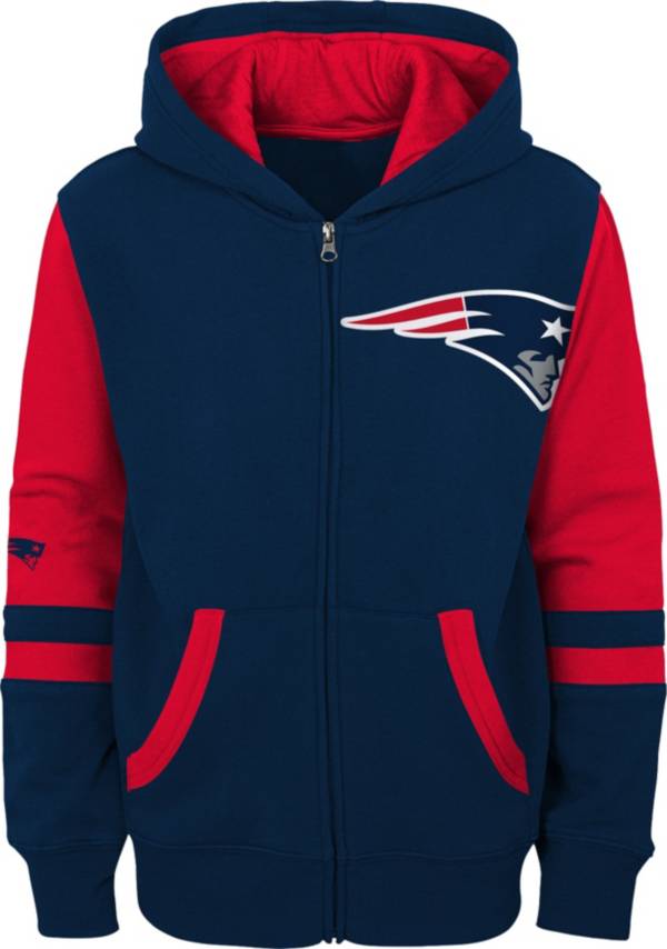 NFL Team Apparel Youth New England Patriots Color Block Full-Zip Hoodie