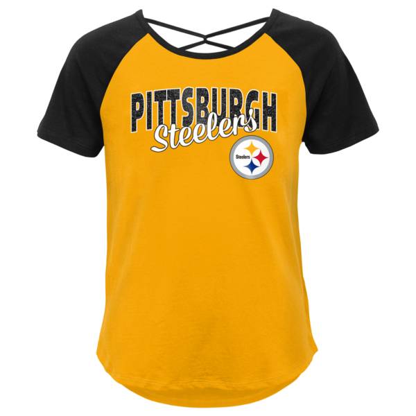 Outerstuff Youth Girls' Pittsburgh Steelers Gold Criss-Cross Back T-Shirt