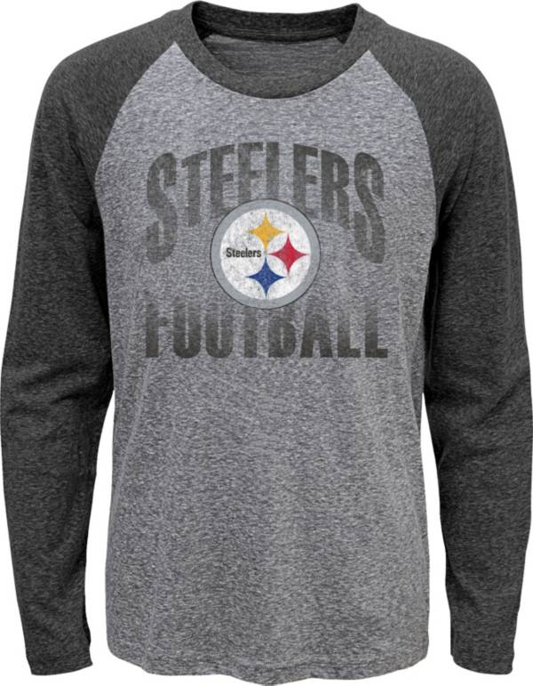 NFL Team Apparel Youth Pittsburgh Steelers ‘Go For It' Tri-Blend Grey Long Sleeve Shirt product image