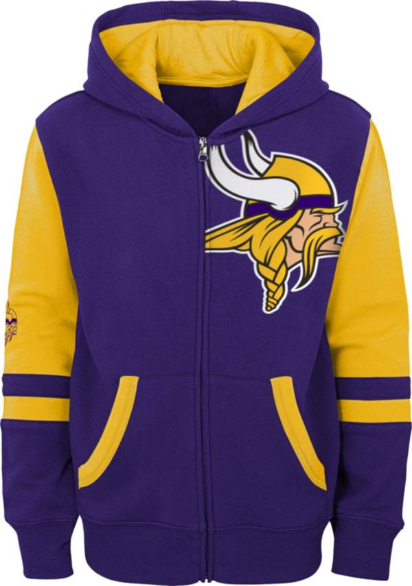 NFL Team Apparel Youth Minnesota Vikings Color Block Full-Zip Hoodie