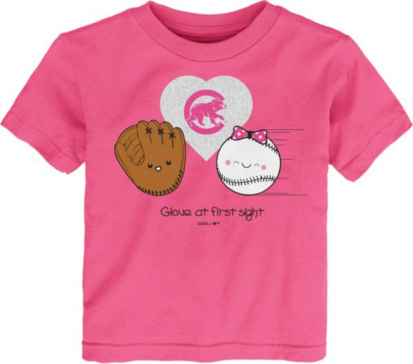 Gen2 Youth Toddler Girl's Chicago Cubs Pink ‘Glove at First Sight' T-Shirt