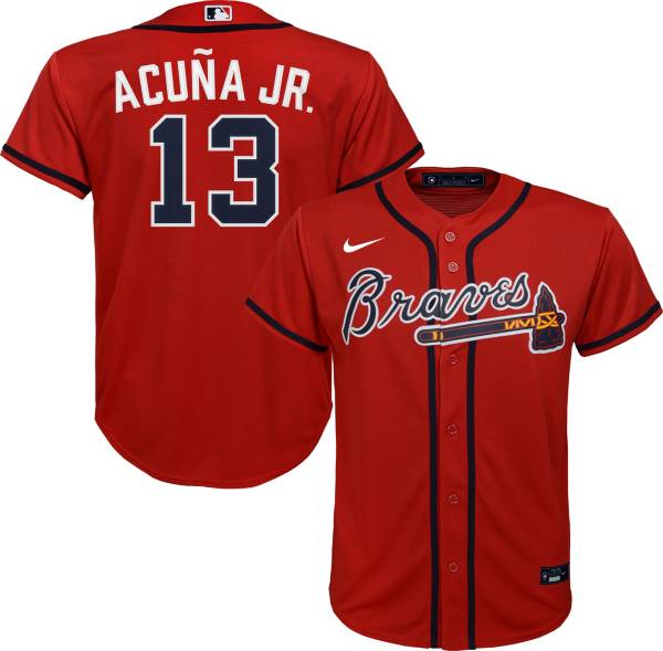 Nike Youth Replica Atlanta Braves Ronald Acuna Jr. #13 Cool Base Red Jersey