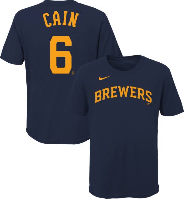 Nike Youth Milwaukee Brewers Lorenzo Cain #6 Navy T-Shirt