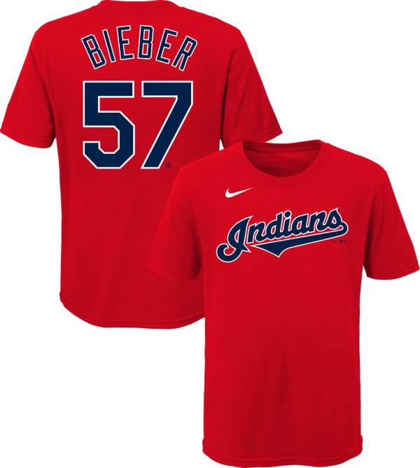 Nike Youth Cleveland Indians Shane Bieber #57 Red T-Shirt