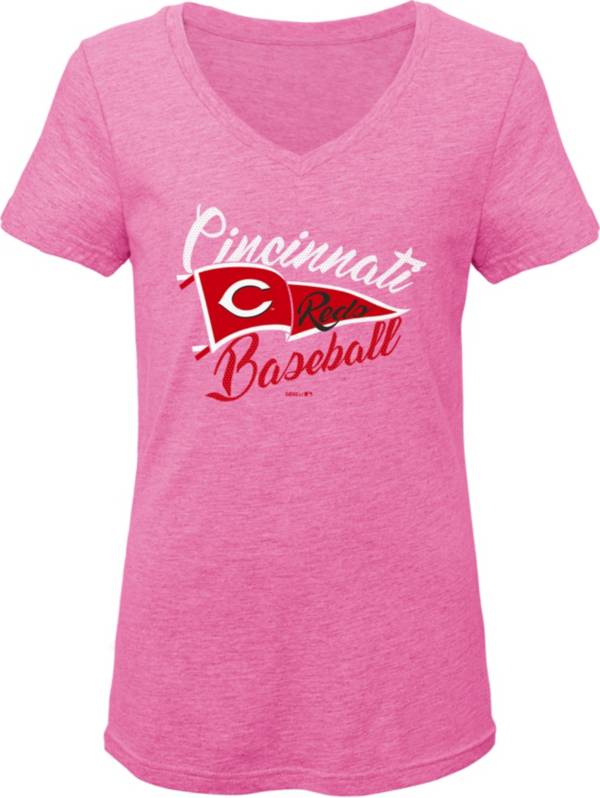 Gen2 Youth Girls' Cincinnati Reds Pink Fly the Flag V-Neck T-Shirt