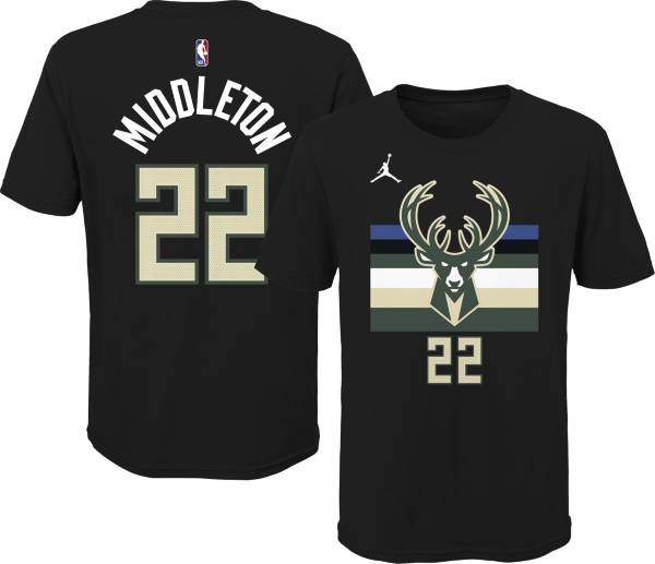 Jordan Youth Milwaukee Bucks Khris Middleton #22 Statement Black T-Shirt