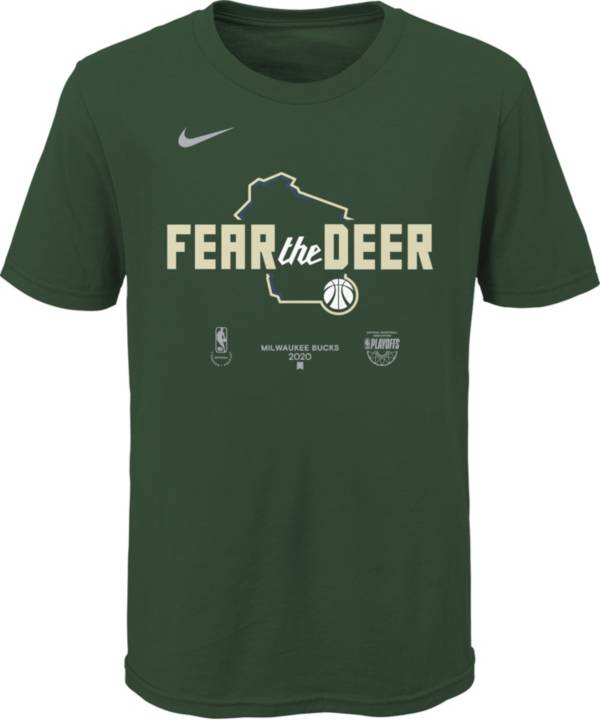 Nike Youth Milwaukee Bucks Green 2020 Playoffs Bound 'Fear the Deer' Mantra T-Shirt