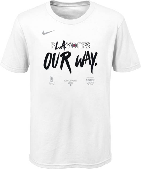 Nike Youth Los Angeles Clippers 2020 Playoffs Bound 'L.A. Our Way' Mantra White T-Shirt