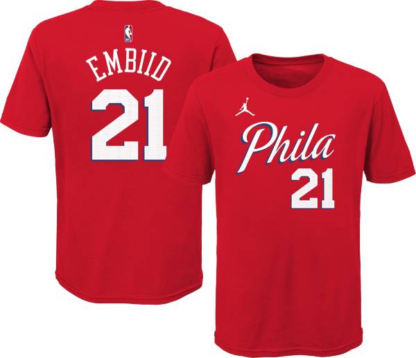 Jordan Youth Philadelphia 76ers Joel Embiid #21 Red Statement T-Shirt