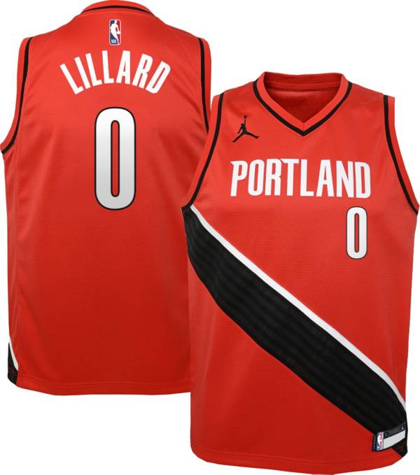 Jordan Youth Portland Trail Blazers Damian Lillard #0 Red 2020-21 Dri-FIT Statement Swingman Jersey