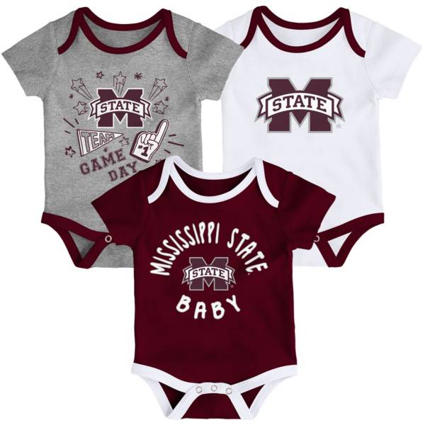 Gen2 Infant Mississippi State Bulldogs Maroon Champ 3-Piece Onesie Set