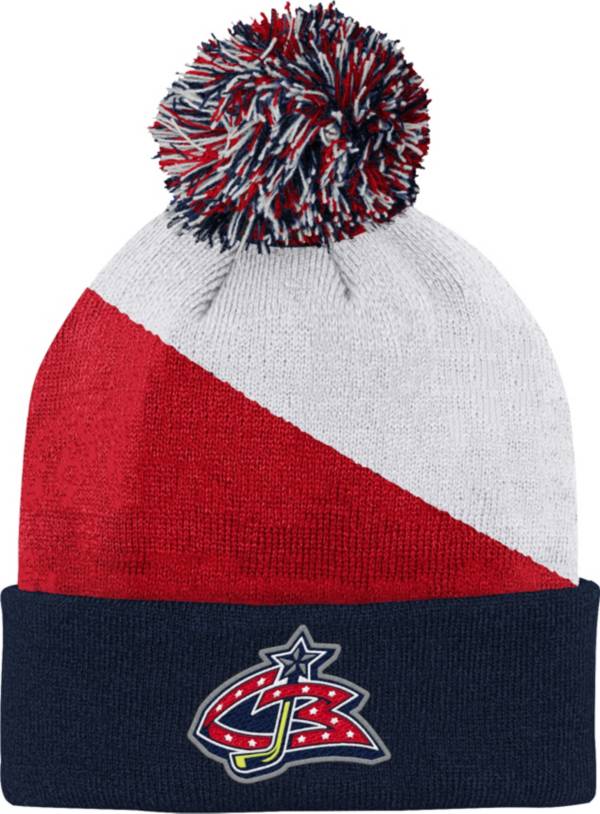 NHL Youth Columbus Blue Jackets Special Edition Diagonal Stripe Blue Pom Knit Beanie