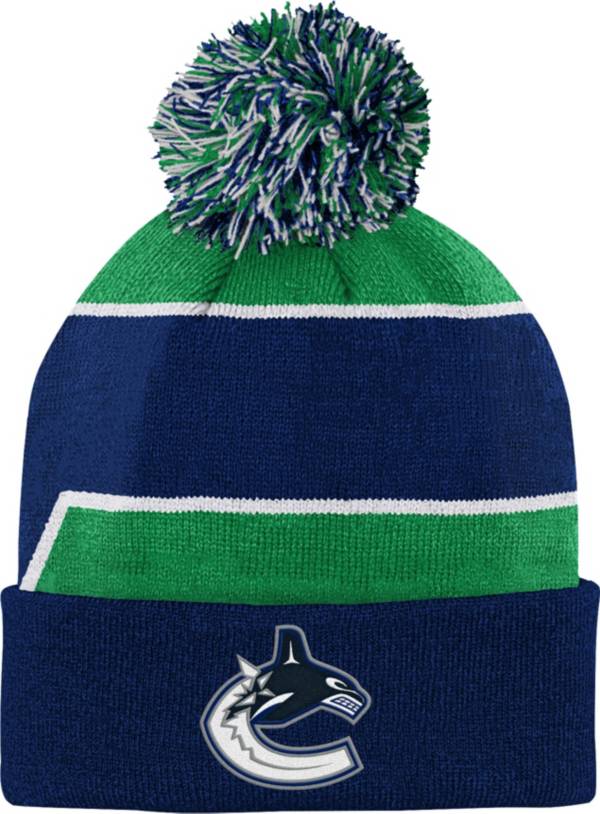 NHL Youth Vancouver Canucks Special Edition Diagonal Stripe Blue Pom Knit Beanie