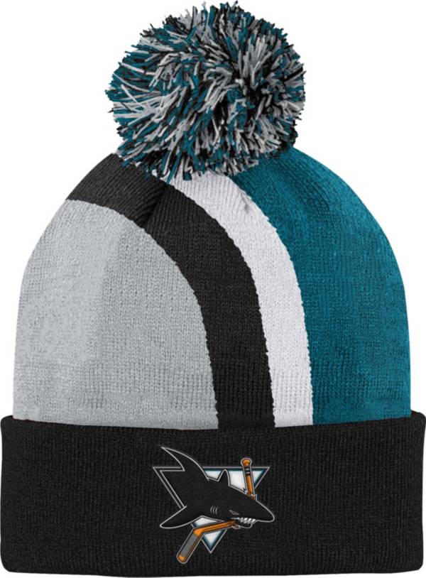 NHL Youth San Jose Sharks Special Edition Diagonal Stripe Green Pom Knit Beanie